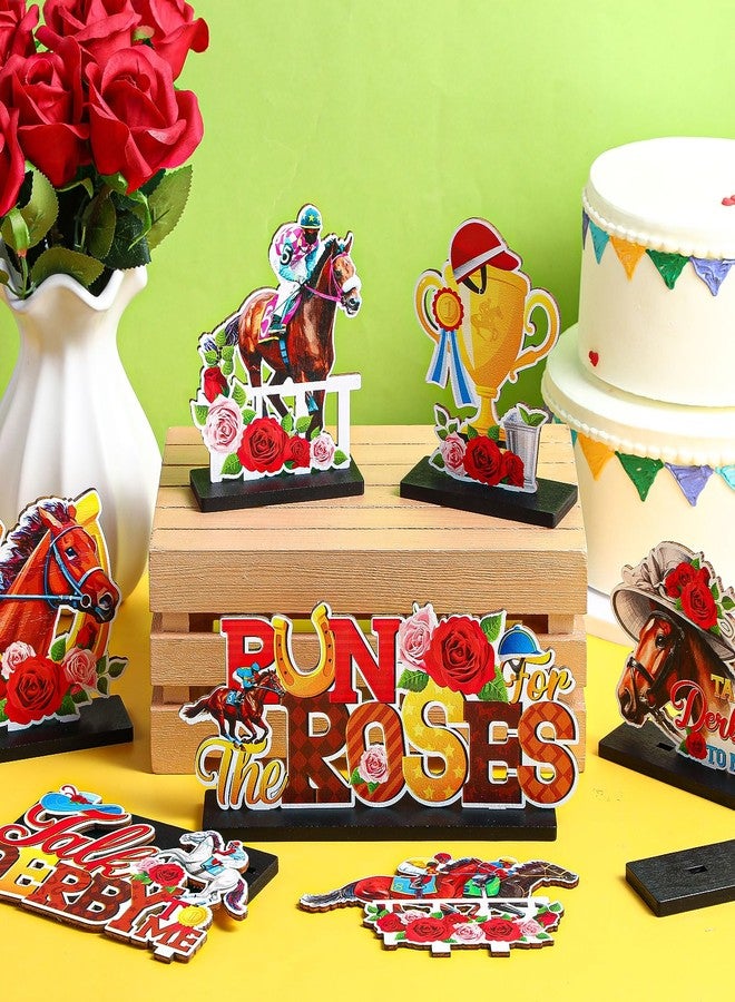 Blosssound 7 Pcs Derby Party Decorations Horsing Racing Table Centerpieces Wooden Decoration Run for the Roses Table Signs Centerpieces Horse Decorations for Derby Festival Supplies - Image 4